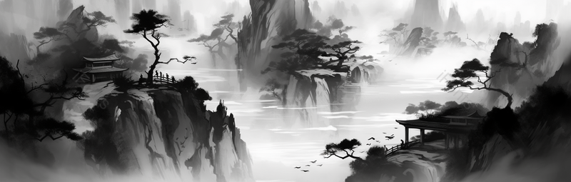 山间云雾缭绕亭子水墨画,插画/手绘图,插画/手绘图库,插画/手绘图下载,插画/手绘